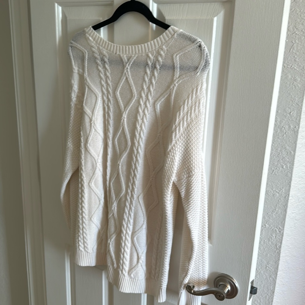 white oversized cable knit sweater